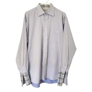 Burberry London Button Up Shirt Men's 16R Blue French Cuff Made‎ In USA